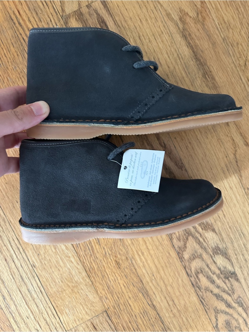 NWT Jacadi Boys Dark Gray Suede Chukka Boots with Natural Sole
